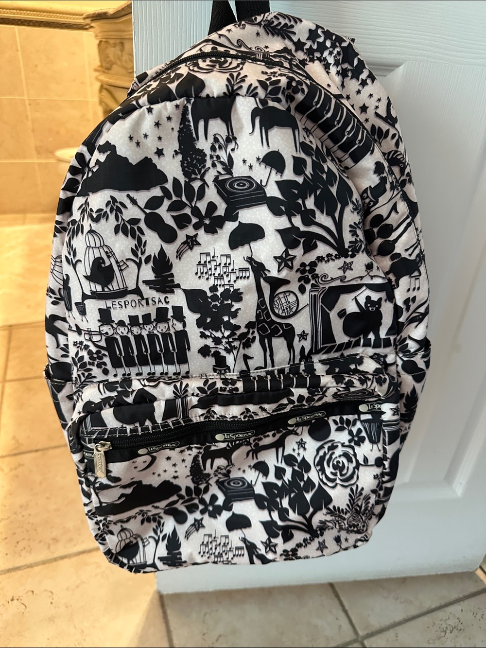 Lesportsac Black & White Animal & Floral Print Backpack